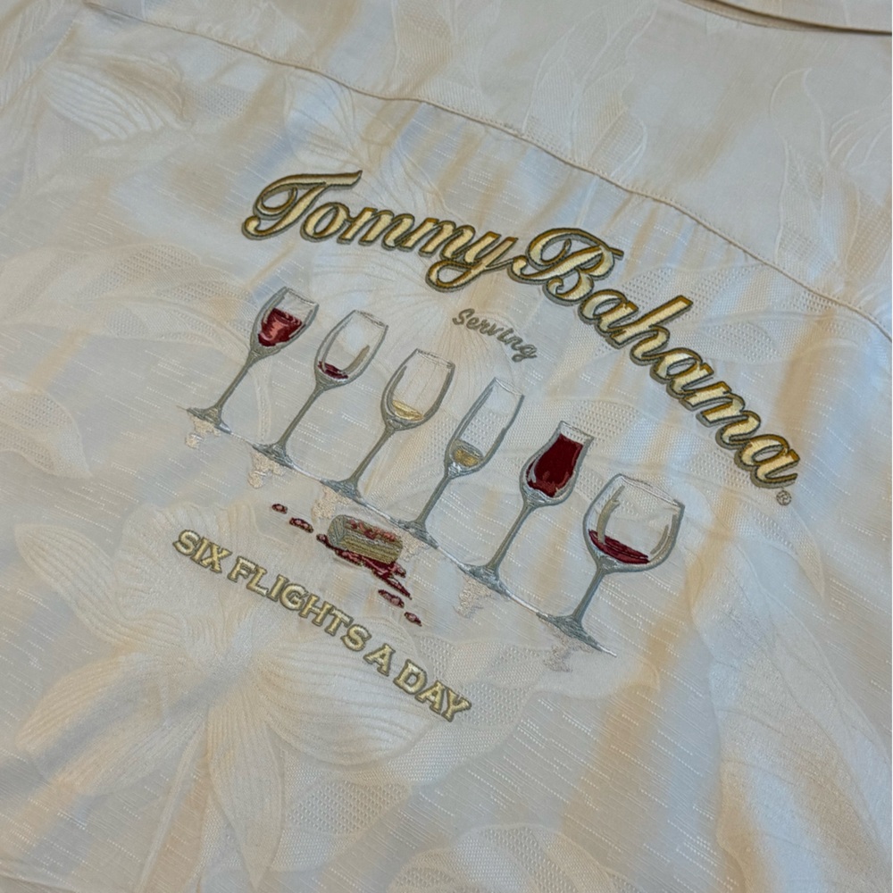 Tommy Bahama Cream Shirt with Wine Glass Embroidery